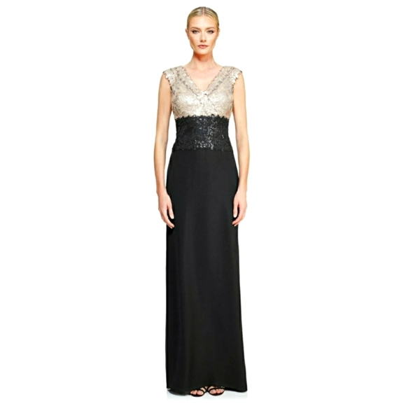 Tadashi Shoji Dresses & Skirts - Tadashi Shoji Gold & Black Rema Gown Size 12